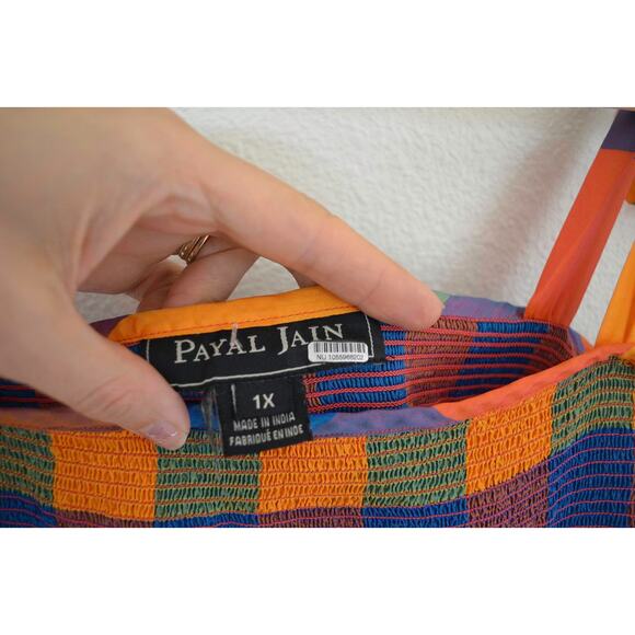 Payal Jain Smocked Bodice Madras Plaid Maxi Dress Anthro Size 1X - Picture 5 of 8